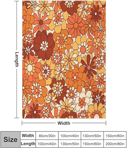 Vintage 70s Throw Blanket, Boho Hippie Bright Orange Flowers Groovy Abstract Funny Art Print Blanket for Couch Sofa Bed 30"x40"