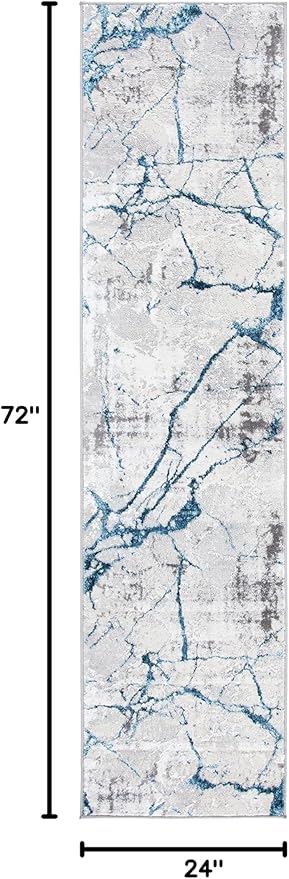 SAFAVIEH Amelia Collection Runner Rug - 2' x 6', Grey & Blue, Modern Abstract Design, Non-Shedding & Easy Care, Ideal for High Traffic Areas in Living Room, Bedroom (ALA293F)
