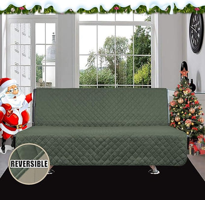 Easy-Going Futon Sofa Slipcover Reversible Sofa Cover Armless Futon Cover Furniture Protector Couch Cover Water Resistant Pets, Kids, Children, Dog, Cat (Futon, Greyish Green/Beige)