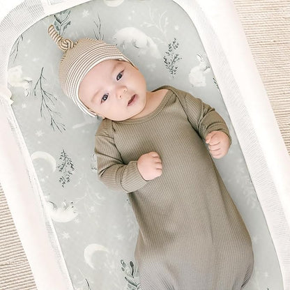 Stretchy Bassinet Mattress Sheets, Ultra Soft Bassinet Sheet 2 Pack, Universal Fitted for Oval Hourglass Rectangular Bassinet Mattress Pad Safe and Snug, Stylish Pattren of Bear and Wolf Print