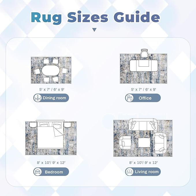 Area Rugs 5x7 for Living Room: Washable Rug Modern Abstract Neutral Soft Non-Slip Low-Pile Indoor Carpet for Bedroom Dining Room Playroom Home Office (Blue Grey Brown, 5'x7')