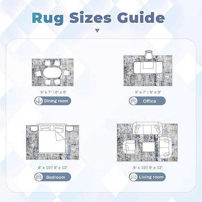Area Rugs 5x7 for Living Room: Washable Rug Modern Abstract Neutral Soft Non-Slip Low-Pile Indoor Carpet for Bedroom Dining Room Playroom Home Office (Blue Grey Brown, 5'x7')