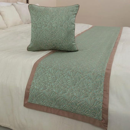 The HomeCentric King/Queen/Twin Blue & Beige Decorative CA King 86"x18" Bed Runner Without Pillow Cover, Damask Bed Scarf on Jacquard Fabric - Arabella