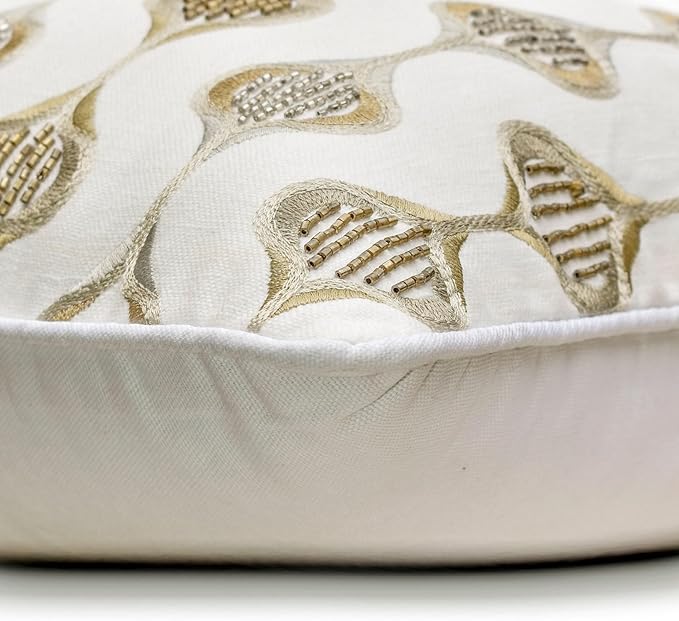 The HomeCentric King/Queen/Twin Beige Decorative Bed Runner King 90"x18" Bed Runner Without Pillow Cover, Embroidery, Geometric, Beaded Hand Embroidery Bed Scarf on Linen Fabric - Mahsa