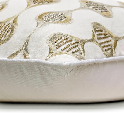The HomeCentric King/Queen/Twin Beige Decorative Bed Runner CA King 86"x18" Bed Runner Without Pillow Cover, Embroidery, Geometric, Beaded Hand Embroidery Bed Scarf on Linen Fabric - Mahsa