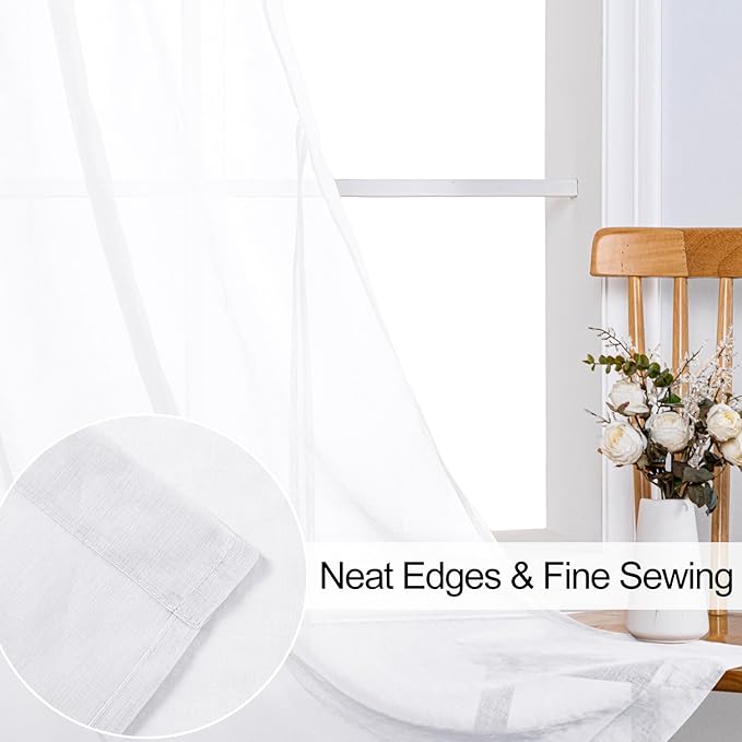 XWZO White Sheer Curtains for Bedroom, Light Filtering & Breathable Extra Wide Grommet Voile Window Curtains for Living Room, Home Decor with Tiebacks, Set of 2 Panels, 60 x 95 Inches Long