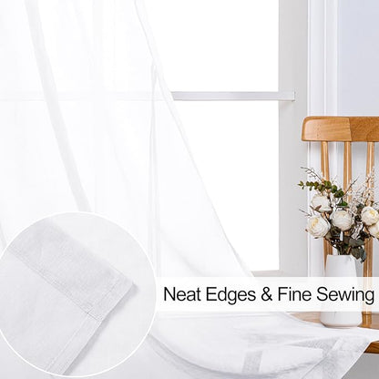 XWZO Sheer Curtains for Bedroom, Light Filtering, Gauzy & Breathable Solid Voile Grommet Window Curtains for Kitchen Room, Farmhouse, Nursery with Tiebacks, White, W42 x L30, Set of 2 Panels