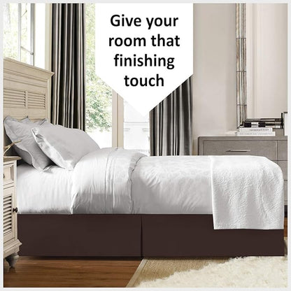 Bed Skirt - 100% Cotton 800 Thread Count Box Pleated Bed Skirt - Luxury Pleated Dust Ruffle, Hotel Quality Modern Bed Skirt, Easy Fit with 12 Inch Tailored Drop, California King, Chocolate