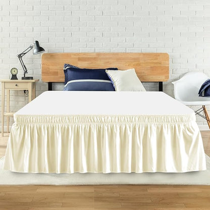 King Bed Skirt, Elastic Wrap Around Bed Skirt King Size, Bed Skirts for Adjustable Bed, Easy Fit with 18" Drop Length Tailored Drop Dust Ruffle (Light Yellow)