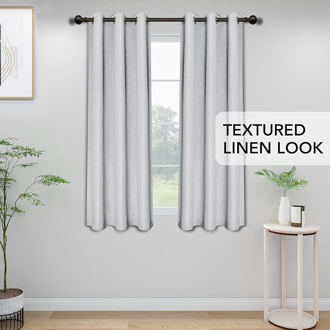 Easy-Going Linen Look Blackout Curtain Grommet Window Curtain Drapes for Bedroom, Living Room Thermal Insulated Room Darkening (2 Panels, 42x63 inch, Greyish White)