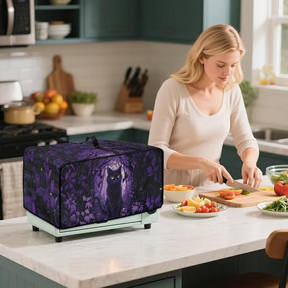 Countertop Convection Oven Cover Decorative and Protective Air Fryer Toaster Oven Dust Cover for Home Kitchen Indoor Decor, M, Black Cat Skull Bat Violet Forest Halloween