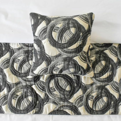 The HomeCentric King/Queen/Twin Black Decorative King 90"x18" Bed Runner with Pillow Cover, Circle, Rings, Quilted Bed Scarf on Jacquard Fabric - Circlewise