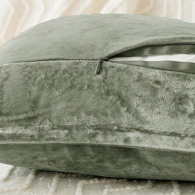 Luxurious Velvet Euro Shams Decorative Throw Pillow Covers 26x26 Set of 2 Solid Square Euro Pillow Shams for Sofa Couch Bedroom, Army Green