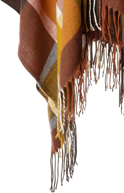 Moss Rose Women's Travel Plaid Shawl Wrap Open Front Poncho Cape for Fall Winter