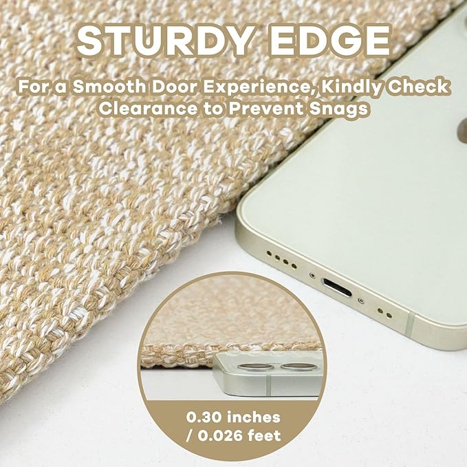 EARTHALL Washable Runner Rug 2x8 Ft Non Slip Runners for Hallways Cotton Rubber Backed Kitchen Runner Braided Indoor Floor Carpet Runners for Entryway, Hallway, Kitchen, Bedroom, Golden Beige/White