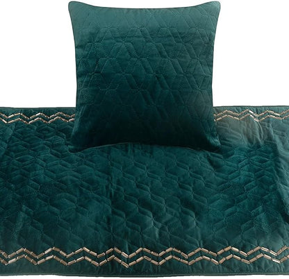 The HomeCentric King Queen Twin Teal Blue Handmade King 90"x18" Bed Runner with Pillow Cover, Quilted & Crystals Bed Scarf on Velvet Fabric - Teal Diamond Symphony