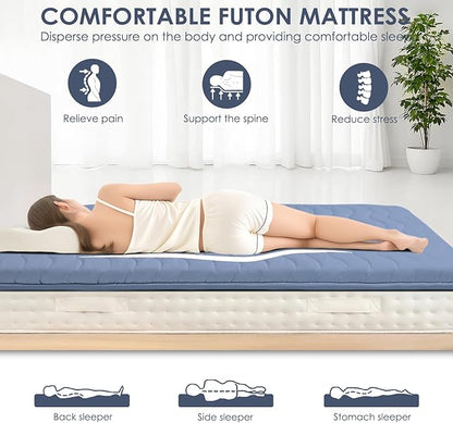 Japanese Floor Mattress, 100% High Density Comfortable Foam, 4" Thicken Foldable Mattress Tatami Mat Sleeping Pad, Ideal for Comfort and Support, Kids Floor Lounger Pillow Bed Sofa, Blue, Twin