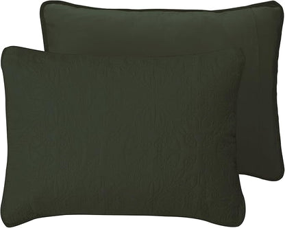 Easy-Going King Size Reversible Quilt Set with 1 Quilt and 2 Pillow Shams, Soft Bed Quilt Cover, Water Resistant Lightweight Microfiber Bedspread, Stain Resistant, Damask-Army Green/Beige