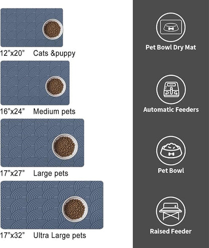 Dog Food Mat for Floors, Absorbent and Quick-Drying Pet Cat Food Mat,Anti-Fouling and Easy-to-Clean Pet Feeding Mat,Dog Bowl Mats for Messy Drinking Water Bowls.17 x32inch Boho Style