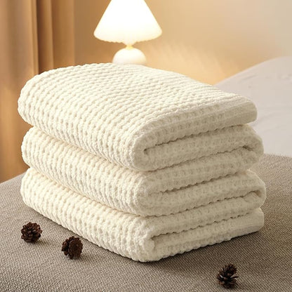 PHF Chenille Waffle Knit Throw Blanket- Plush Warm & Cozy 50" x 60" Ultra Soft Blanket- Chunky Fluffy Waffle Throws for Couch Bed Sofa - Cream