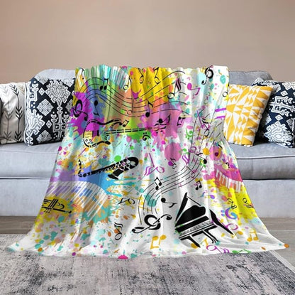 Music Blanket Colorful Graffiti Piano Keys Music Note Modern Abstract Art Print Soft Cozy Lightweight Throw Blanket for Kids Girls Boys Bedroom Living Room Dorm Chair Sofa Travel 50x60in