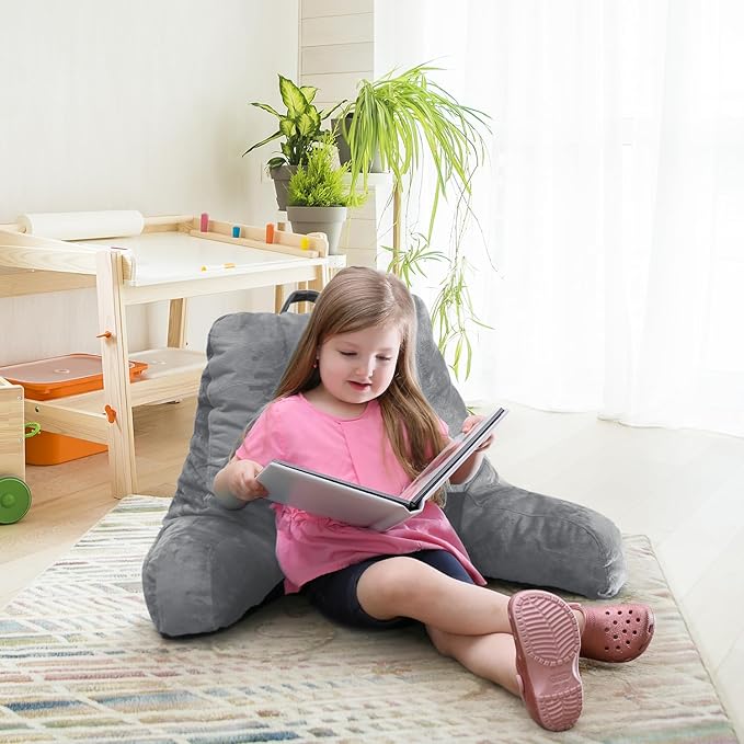 Nestl Reading Pillow for Kids & Teens with Shredded Memory Foam, Backrest Pillows for Reading, Watching, and Gaming, Use on The Couch, Bed, or Floor, Adjustable Support with Washable Cover Grey