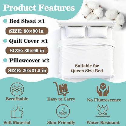 Disposable Bed Sheets for Travel - 4PCS Portable Travel Bedding Set for Hotel, Breathable 1Bed Sheet 1Quilt Cover 2Pillowcover, Disposable Bed Set for Camping, SPA, Business Trip, Cruise Essentials