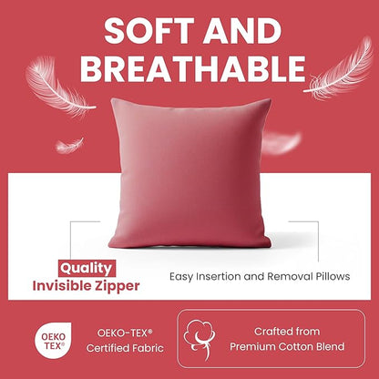 Haven & Glow Decorative Throw Pillow Cover – Square Cushion Case with Zipper | Modern Sofa, Couch & Bed Accent Pillow Covers for Living Room, Bedroom & Home Decor | 18 x 18 Inch – Pink – Pack of 2