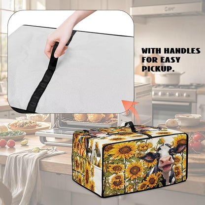 Countertop Convection Oven Cover Dust Protection Air Fryer Toaster Oven Covers with Side Pockets, for Home Kitchen Decor, S, 14.5 x 18.5 x 9 Inches, Cute Cow Sunflower