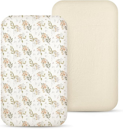 lulumoon Baby Bassinet Sheets Muslin: Cotton Bedside Bassinet Sheets Floral for Girls - Fitted for Bedside Sleeper Mattress