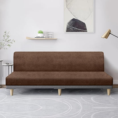 molasofa Leather Like Stretch Futon Slipcover Armless Futon Bed Sofa Cover Furniture Protector with Elastic Bottom, Soft and Washable Futon Cover for Sofa Bed Stay in Place（X Larger，Light Brown）