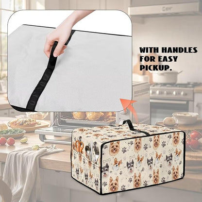 Air Fryer Toaster Oven Dust Cover Washable Fabric Convection Oven Protector with Storage Pockets, S, Yorkshire Terrier Schnauzer Dog Bone Paw Beige Puppy Pattern