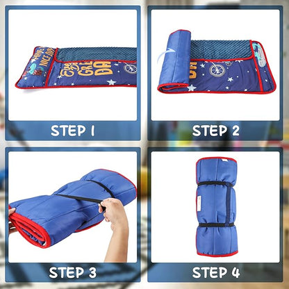 TANOSHII® Toddler Nap Mat with Pillow and Blanket, Portable Kids Sleeping Mats for Daycare, Preschool, 21" x 53", Lightweight and Soft Sleeping Bags for Kids