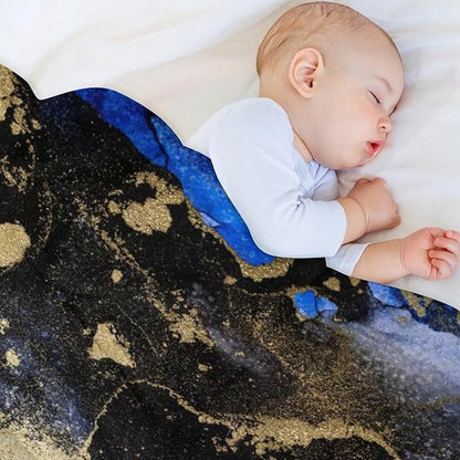 Modern Marble Blanket, Abstract Luxury Baroque Golden Dark Blue Stone Veins Pattern Soft Warm Cozy Plush Flannel Covers for Livingroom Bedroom Couch Chair Camping Travel Home Decor Tapestry 30x40in