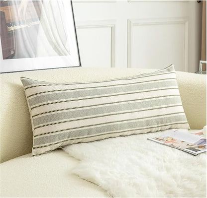 Decorative Boho Lumbar Pillow Covers, Modern Farmhouse Couch Pillowcase, 14 x 36 Long Accent Body Throw Pillow Covers, Sofa Bed Living Room Decor Cushion Case, Olive Green, Pack of 1
