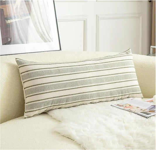Decorative Boho Lumbar Pillow Covers, Modern Farmhouse Couch Pillowcase, 14 x 36 Long Accent Body Throw Pillow Covers, Sofa Bed Living Room Decor Cushion Case, Olive Green, Pack of 1