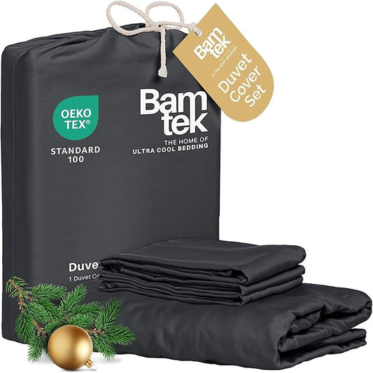 Duvet Cover Set - 100% Viscose Derived from Bamboo Duvet Cover King Size, 3 PC Luxury Cooling Duvet Cover for Hot Sleepers, Buttery Soft Comforter Cover & 2 PC King Pillowcases, Charcoal