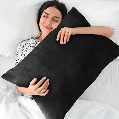 BEDELITE Flannel King Size Pillow Cases Set of 2, Super Soft Fleece Pillowcases with Zipper for Bedroom, Sofa, Couch,Luxury Cozy Fuzzy Velvet Pillow Shams for All Seasons(20x40 Inches,Black)