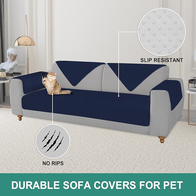 Foxdecor Couch Cover Sofa Covers Washable, Dog Bed Cover Couch Covers for 3 Cushion Couch Sofa Pet Friendly, Dog Couch Cover Furniture Covers for Pets.(Dark Blue 40x50 inch)