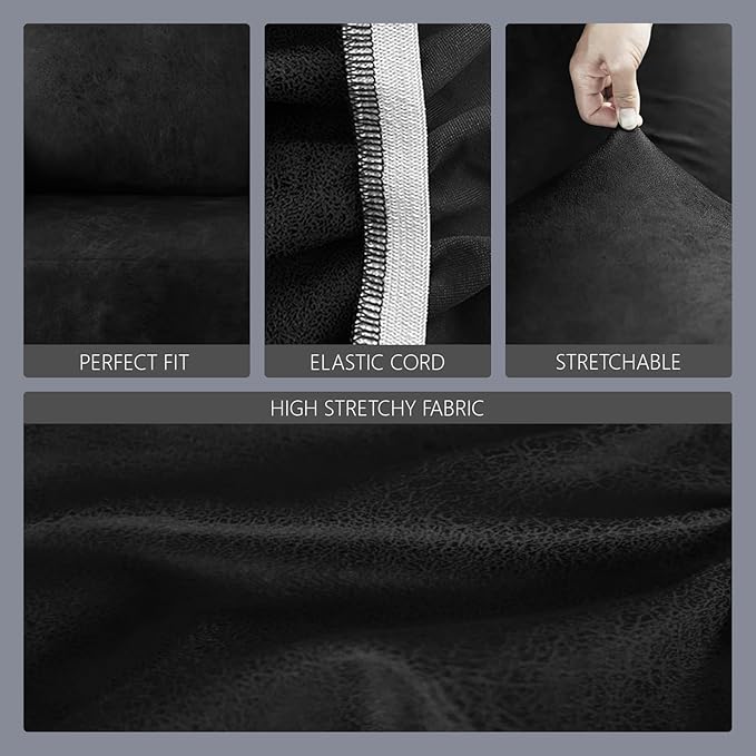 molasofa Leather Like Stretch Futon Slipcover Armless Futon Bed Sofa Cover Furniture Protector with Elastic Bottom, Soft and Washable Futon Cover for Sofa Bed Stay in Place（Medium，Black）