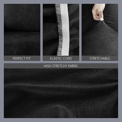 molasofa Leather Like Stretch Futon Slipcover Armless Futon Bed Sofa Cover Furniture Protector with Elastic Bottom, Soft and Washable Futon Cover for Sofa Bed Stay in Place（Medium，Black）