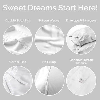 Duvet Cover Set - 100% Viscose Derived from Bamboo Duvet Cover Queen Size, 3 PC Luxury Cooling Duvet Cover for Hot Sleepers, Silky Buttery Soft Comforter Cover & 2 PC Queen Pillowcases, White