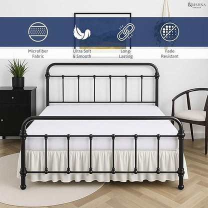 KRISHNA Ruffled Bed Skirt with Split Corners Full, 100% Microfiber Hotel Quality, 28 Inch Drop Dust Ruffle Gathered Bedskirt with Platform, 54" x 75", Ivory