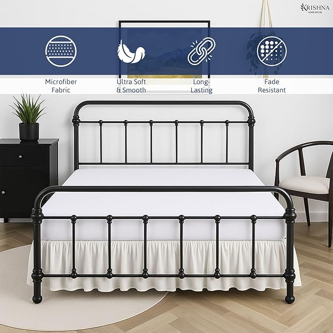 KRISHNA Ruffled Bed Skirt with Split Corners Twin, 100% Microfiber Hotel Quality, 18 Inch Drop Dust Ruffle Gathered Bedskirt with Platform, 39" x 75", Ivory