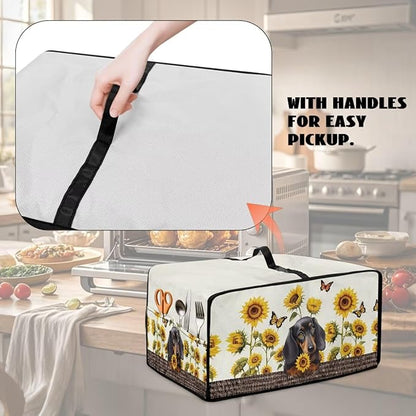 Dachshund Dog Sunflower Butterfly Print Microwave Oven Dust Cover Dustproof Microwave Toaster Oven Cover Polyester-Linen Fabric Kitchen Machine Covers for Toaster Oven Air Fryer, S