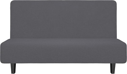 Easy-Going Stretch Futon Slipcover Armless Futon Bed Cover Furniture Protector Without Armrests with Elastic Bottom for Kids, Soft Jacquard Fabric Small Checks (Medium, Grey)