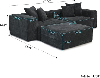 JACH Modular Sectional Couch Sofa with 4 Pillows, Modern Minimalist Sectional Couch with Ottoman, Cushion Covers Removable, Huge Plus Love Seat Sofas Couches for Living Room, Office (Black)