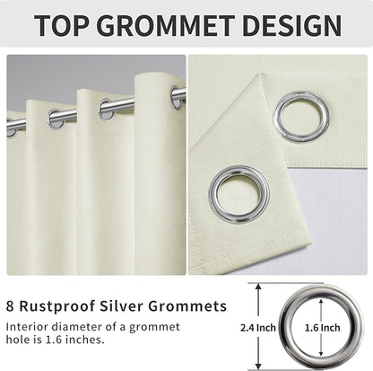 Easy-Going Linen Look 100% Blackout Curtain 52x63 Inch Window Curtain Drapes for Bedroom, Living Room Thermal Insulated Room Darkening (Set of 2 Panels, Ivory)