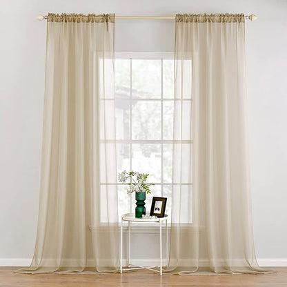 MIULEE 2 Panels Solid Color Sheer Window Curtains Elegant Window Voile Panels/Drapes/Treatment for Bedroom Living Room (54 X 120 Inches Beige)