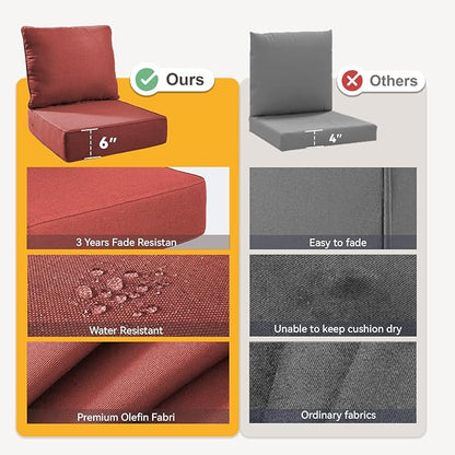 Outdoor Cushion Set for Furniture Patio Furniture, UV Resistant, Water Resistant - 6 Inch Thick Foam Garden Cushions – 22x24 Inch Patio Seat Covers for Chair/Sofa/Couch | Red | 7-Pack |